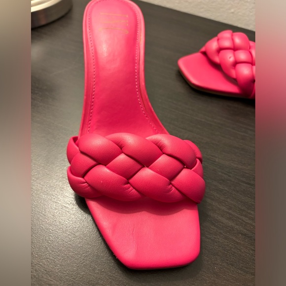 INC Hot Pink Braided Mule Sandals | Size 7.5 | Square Toe Kitten Heels - Picture 5 of 12
